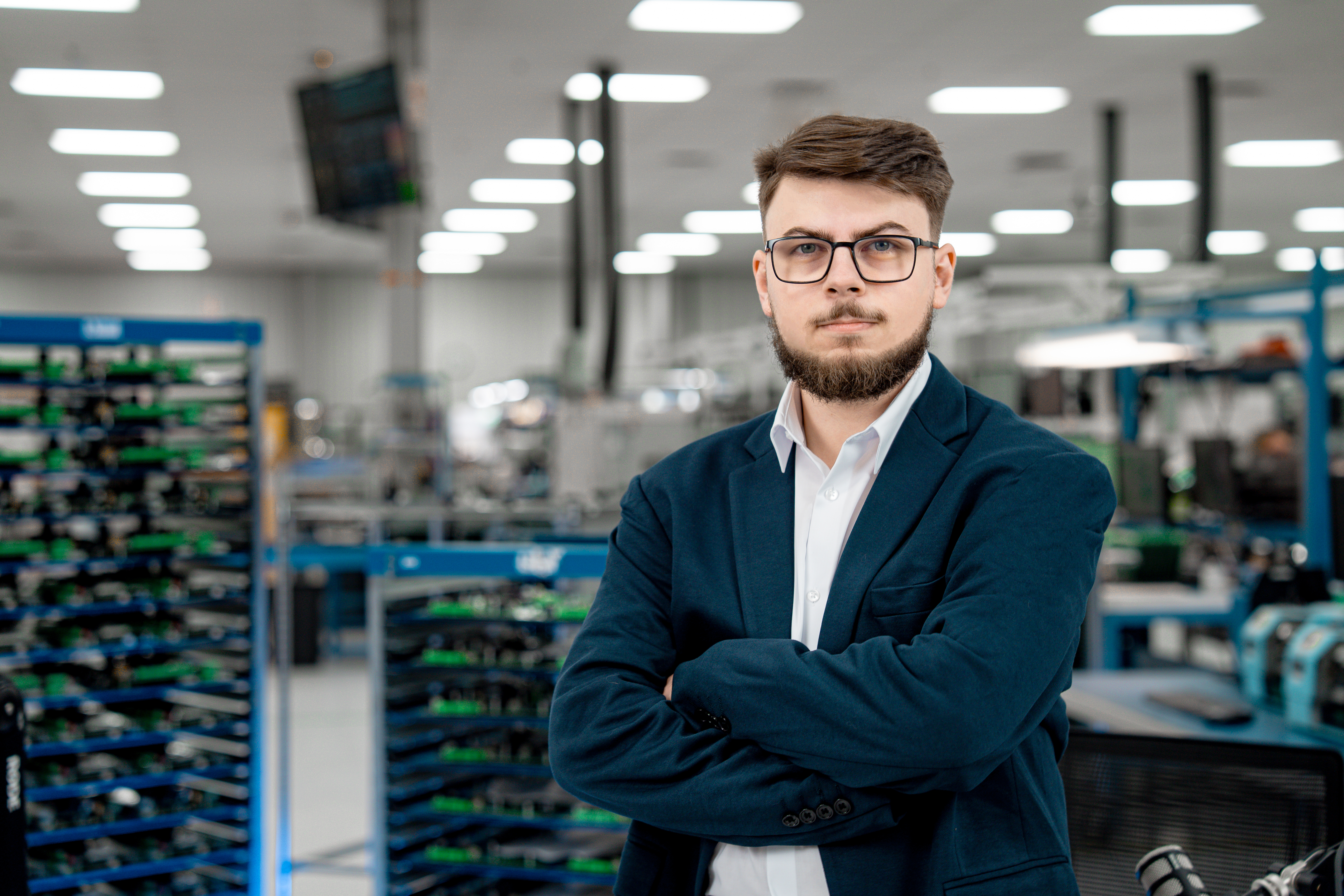 Brian T. Colditz on the manufacturing floor
